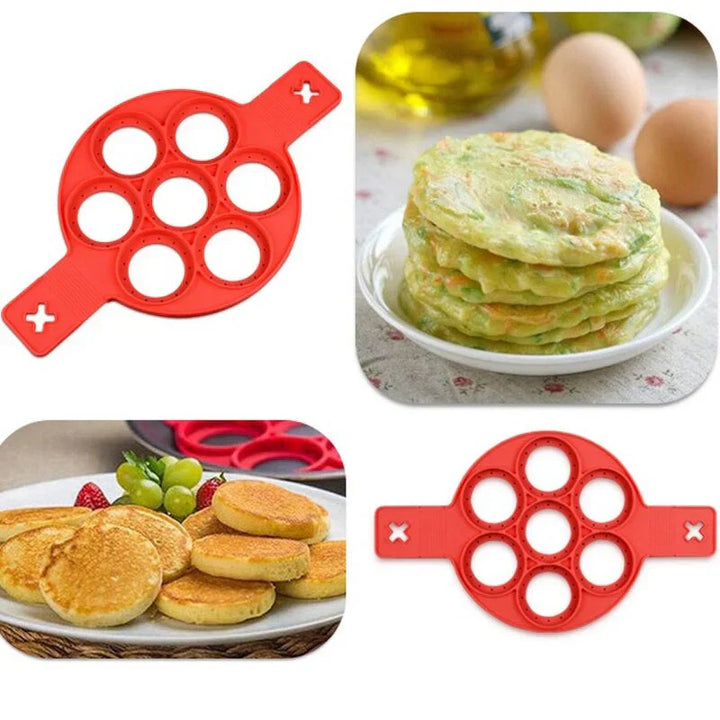 Non-stick pande med pandekager, perfekt portionerede og jævnt formede, til ubesværet madlavning uden fastklæbning.