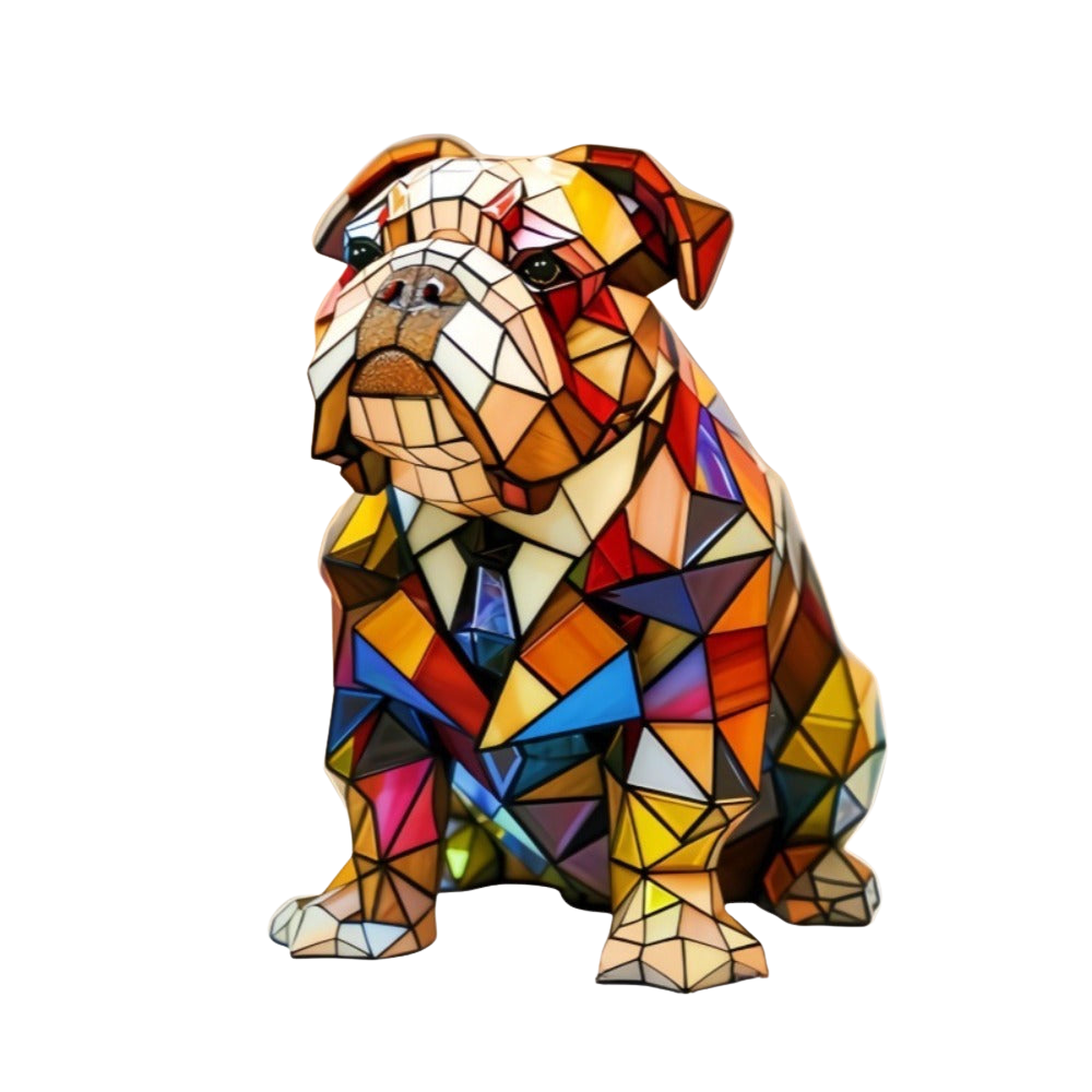 Art deco bulldog LED-bordlampe. Stilfuld hundelampe i harpiks, perfekt til moderne hjem & interiørdekoration.