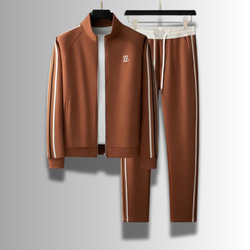 Herre joggingdragt, åndbar og moderne, med hætte og elastisk talje for optimal komfort.