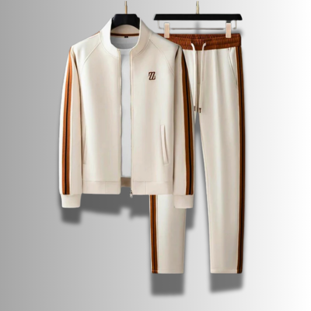 Herre joggingdragt, åndbar og moderne, med hætte og elastisk talje for optimal komfort.