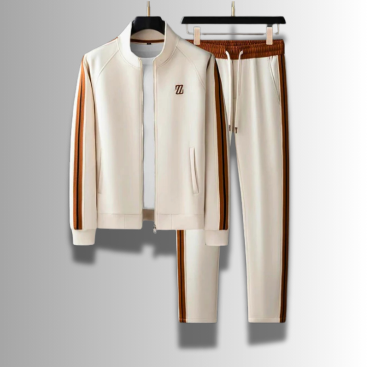 Herre joggingdragt, åndbar og moderne, med hætte og elastisk talje for optimal komfort.