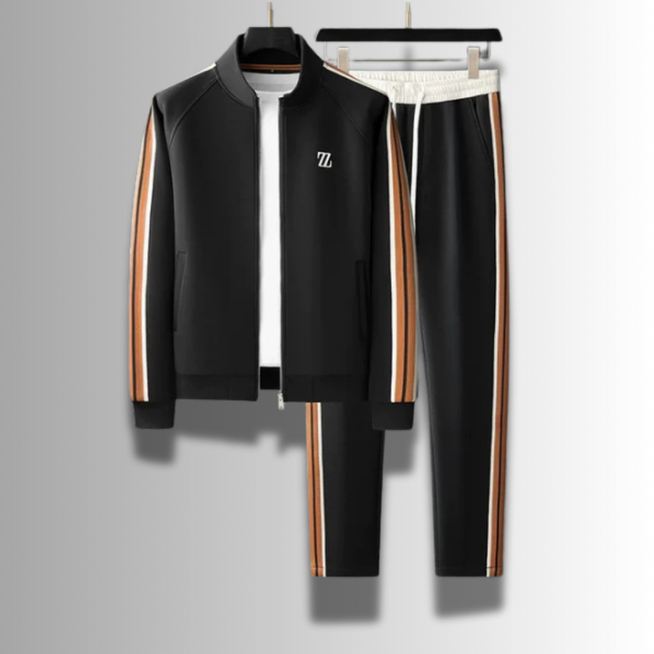Herre joggingdragt, åndbar og moderne, med hætte og elastisk talje for optimal komfort.