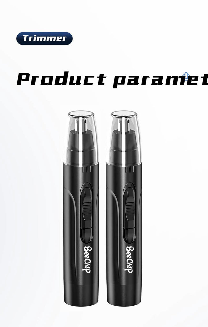 USB Genopladelig Næse- og Øretrimmer, sort, kompakt, for præcis og smertefri trimning, ideel til rejser.