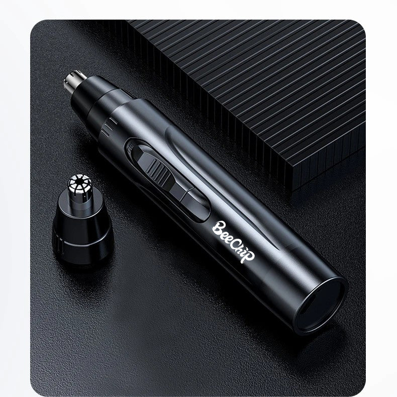 USB Genopladelig Næse- og Øretrimmer, sort, kompakt, for præcis og smertefri trimning, ideel til rejser.
