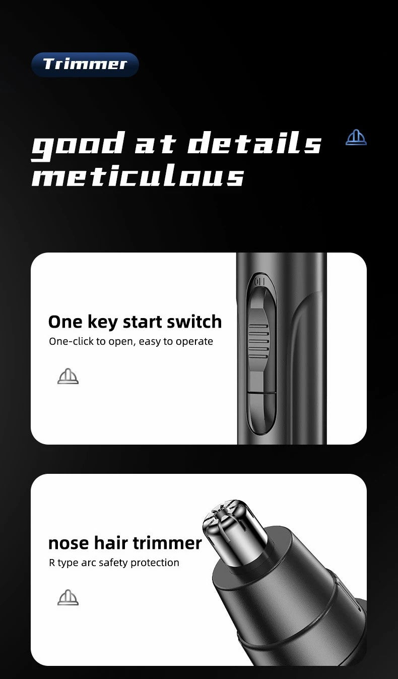 USB Genopladelig Næse- og Øretrimmer, sort, kompakt, for præcis og smertefri trimning, ideel til rejser.