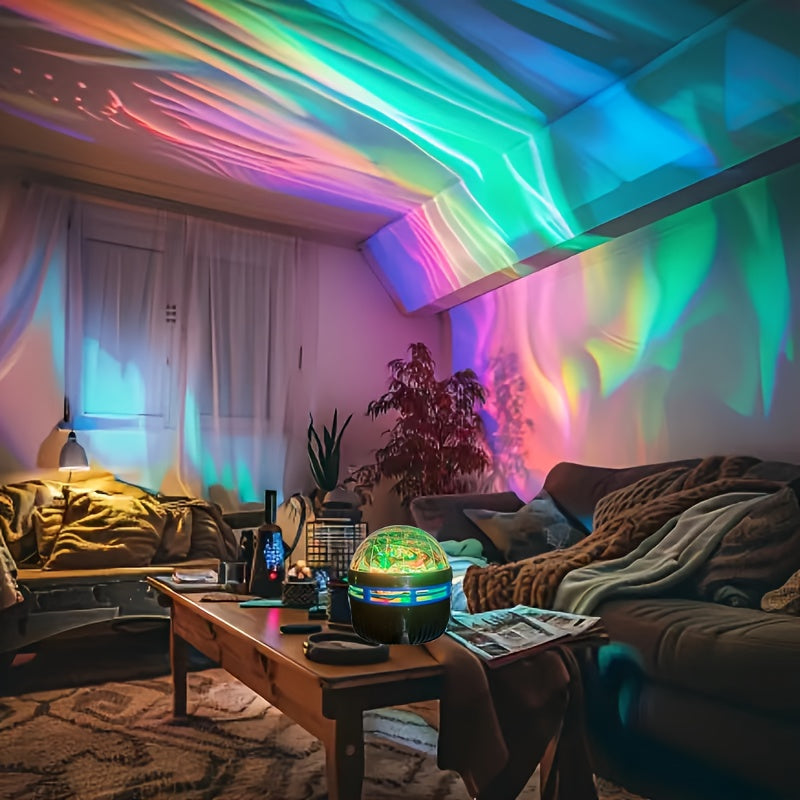 Stemningsskabende Aurora projektor med RGB-lys, perfekt som natlys eller festbelysning.