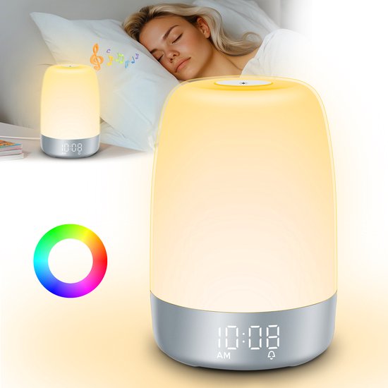 Aurora Vågningslys simulerer solopgang med LED-display og naturlyde for en afslappet morgenrutine.