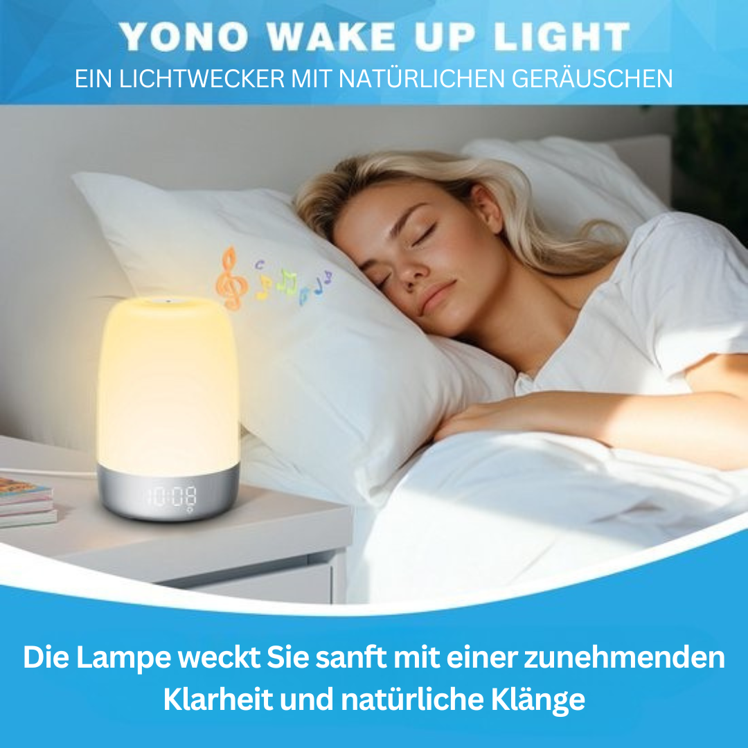 Aurora Vågningslys simulerer solopgang med LED-display og naturlyde for en afslappet morgenrutine.
