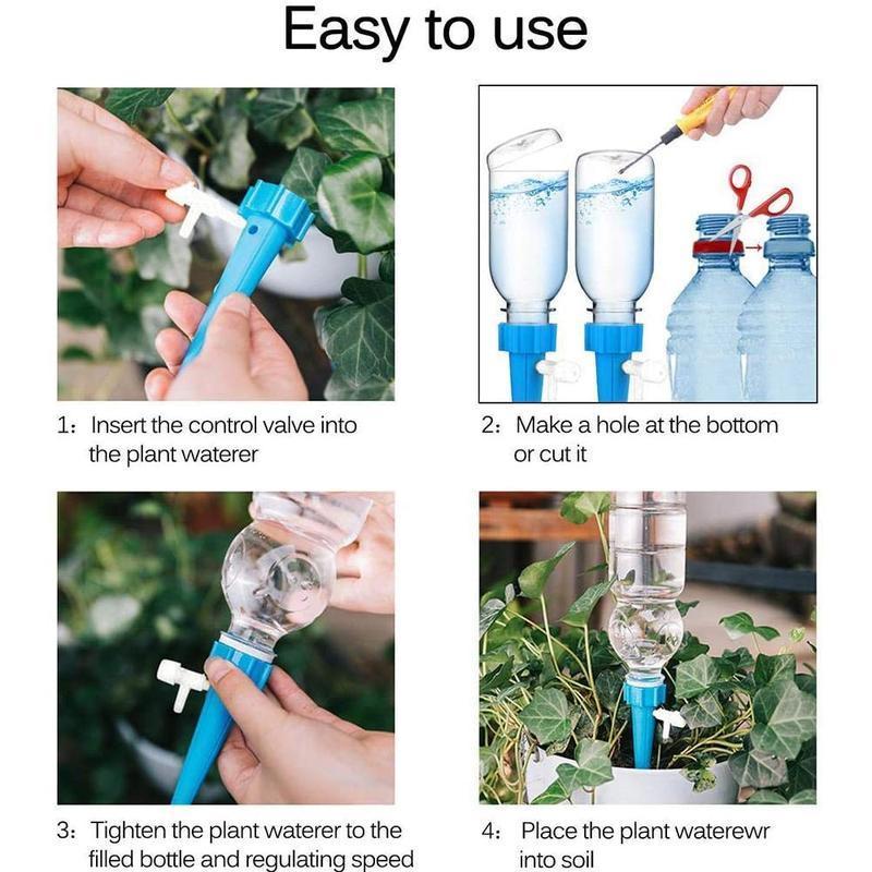 Automatisk selvvandingspind i grøn plastik, velegnet til plastikflasker, for problemfri havepleje og justerbar dryphastighed.