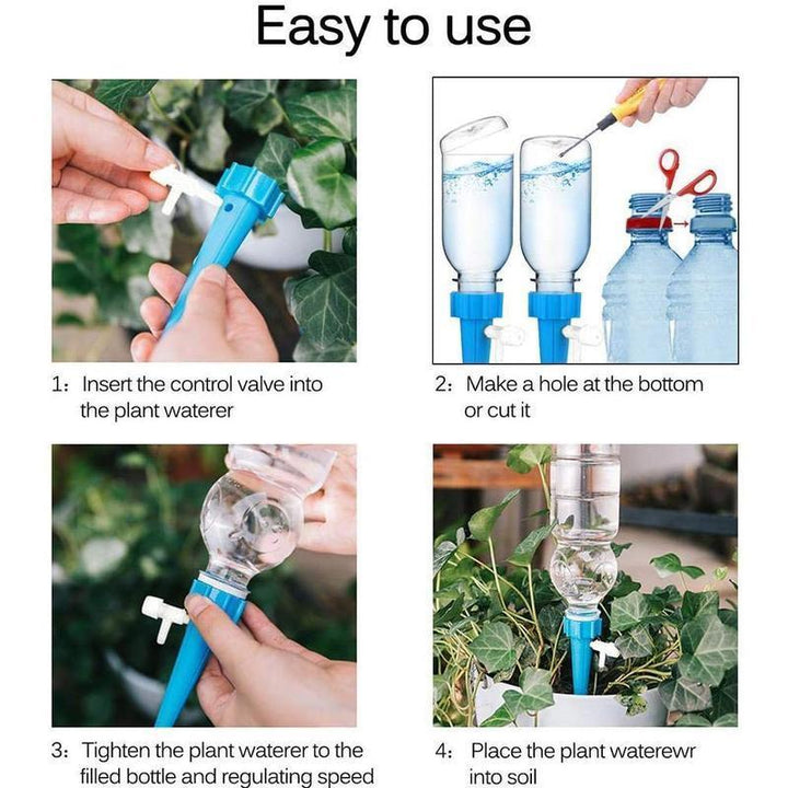 Automatisk selvvandingspind i grøn plastik, velegnet til plastikflasker, for problemfri havepleje og justerbar dryphastighed.