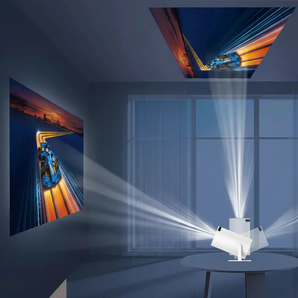 Elegant, bærbar 4K LED projektor. Nyd knivskarpe billeder til film, gaming og smart underholdning.