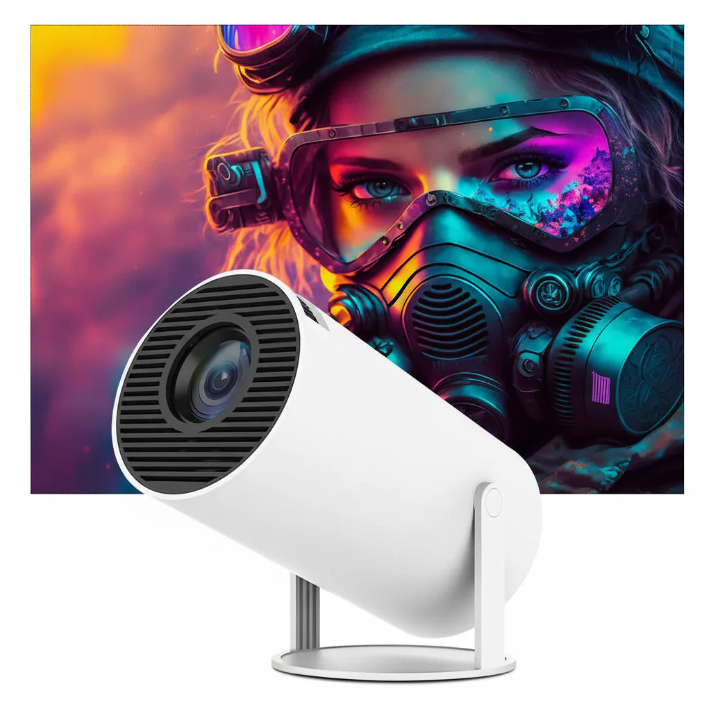 Smart 4K projektor med LED til hjemmebiograf, gaming og store skærmoplevelser. Bærbar og nem at bruge.