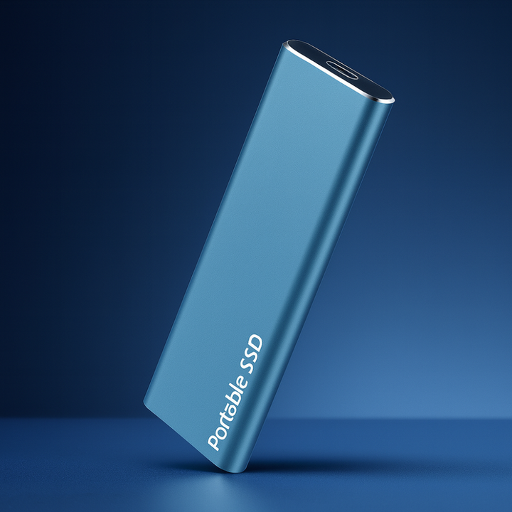 Bærbar ekstern SSD harddisk med lynhurtig dataoverførsel via USB-C. Ideel til digital backup og lagring.