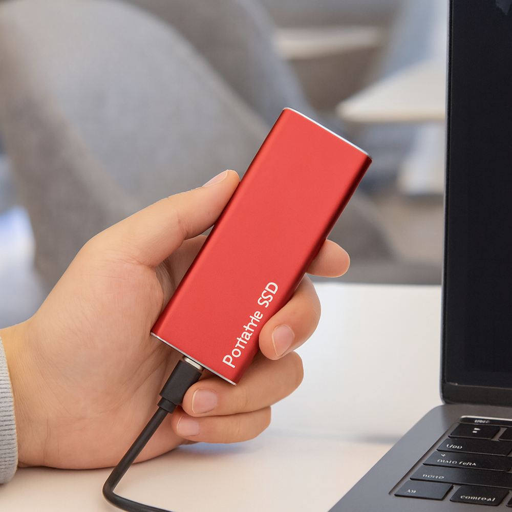 Robust ekstern SSD til sikker lagring og hurtig dataoverførsel. Perfekt til digital mobilitet.