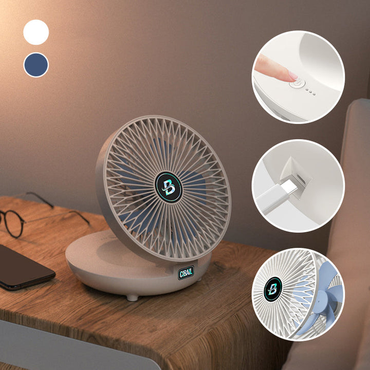 Stille rejseventilator perfekt til sommer; let køling til soveværelse eller kontor.