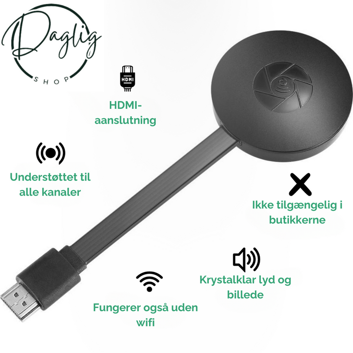 Kompakt trådløs medieafspiller til TV. Stream indhold via Bluetooth, ingen Wi-Fi nødvendig. Nem at tage med.
