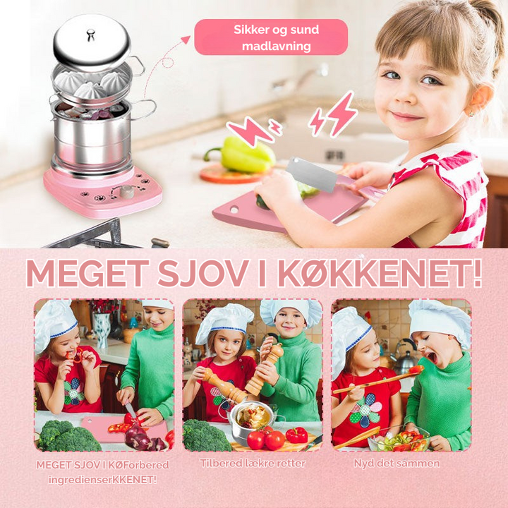 Sikkert børne køkkenudstyr i holdbart design. Fremmer læring & madlavningsglæde for børn.