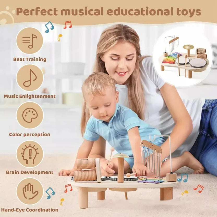 Udviklende Montessori trommesæt til børn, styrker finmotorik og musikalitet hos småbørn.