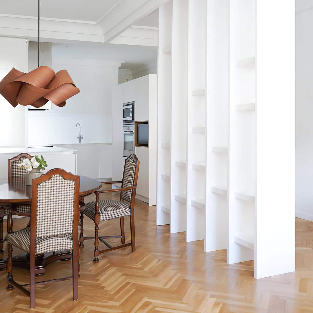 Moderne loft spisebordslampe i træ
