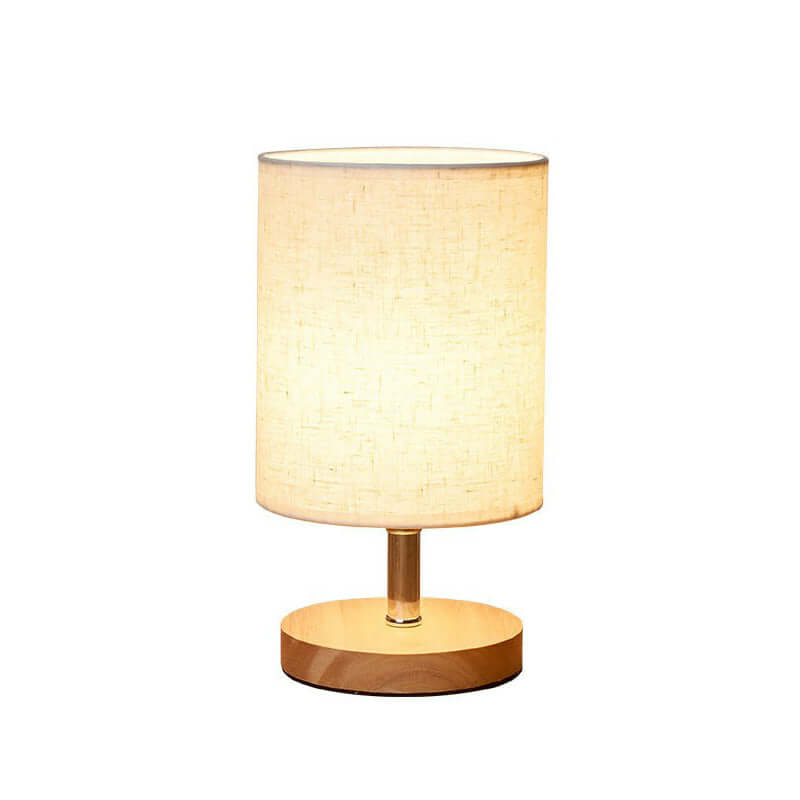 Minimalistisk bordlampe i træ og linned