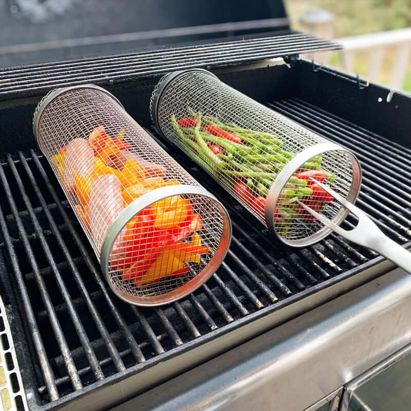 Roterende grillkurv i rustfrit stål