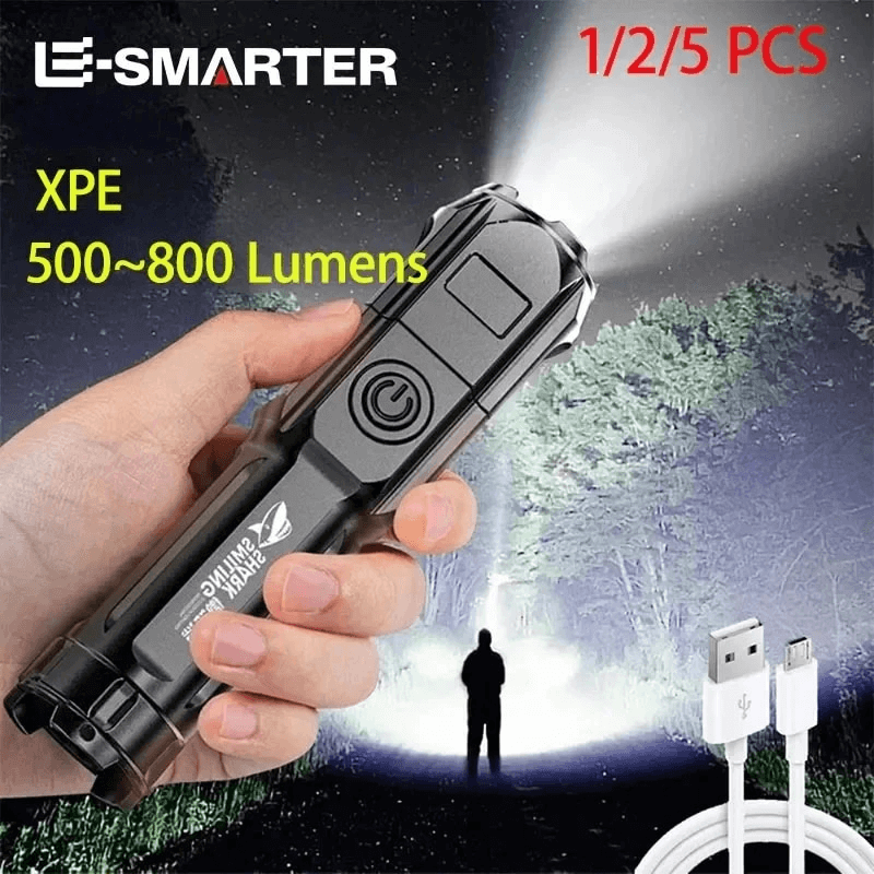 Kraftfuld LED-lommelygte med Zoom og USB-opladning