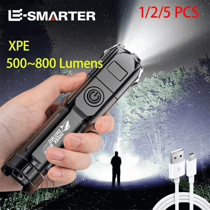 Kraftfuld LED-lommelygte med Zoom og USB-opladning