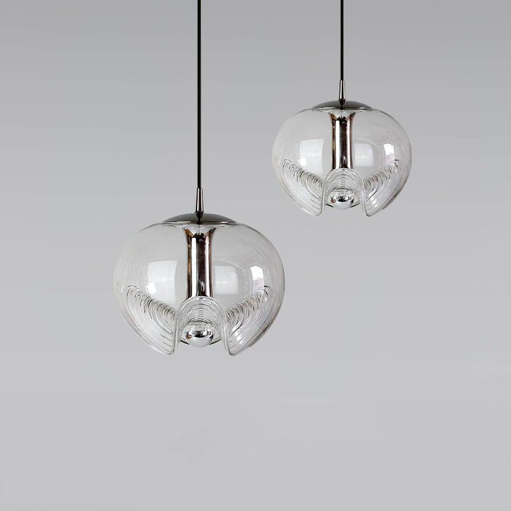 Moderne bølget pendellampe i glas