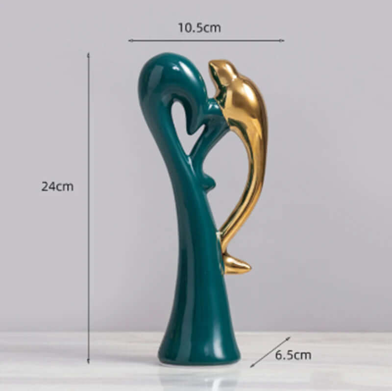 Grøn-gylden keramisk fuglefigur