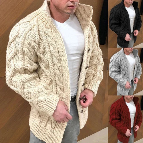Blød herrecardigan med stående krave. Perfekt til afslappet herremode og hverdagskomfort.