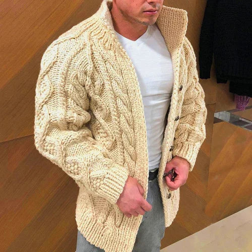 Komfortabel herre cardigan. Afslappet tøj med stående krave for en stilfuld og varm vinter.