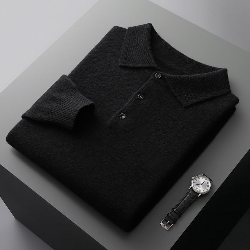 Blød og stilfuld herrepoloshirt med lange ærmer, perfekt til efterårs- og vintermode.
