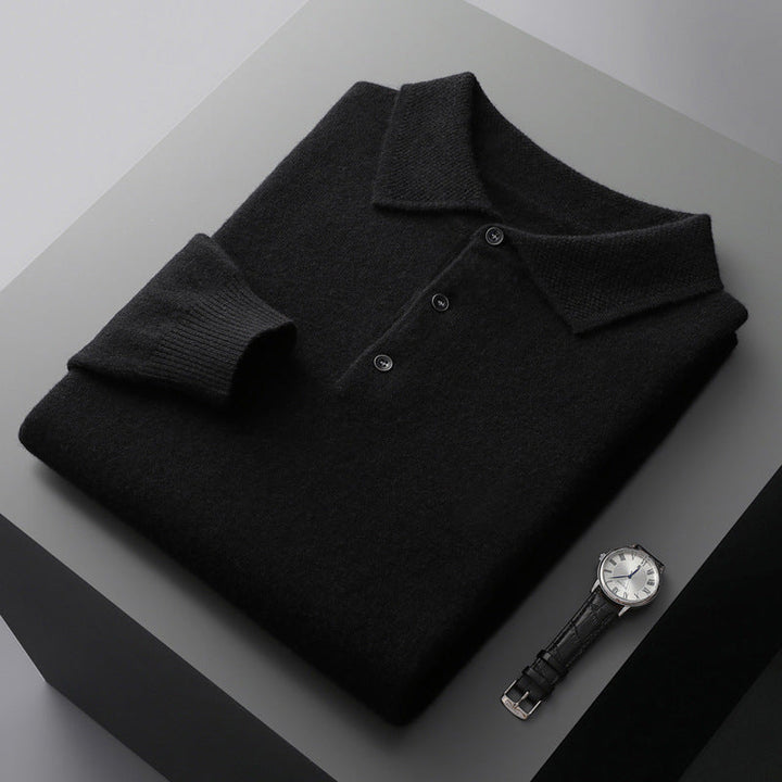 Blød og stilfuld herrepoloshirt med lange ærmer, perfekt til efterårs- og vintermode.