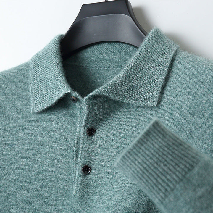 Kvalitets herrepoloshirt med lange ærmer, blød og komfortabel for en stilfuld, alsidig herreoverdel.
