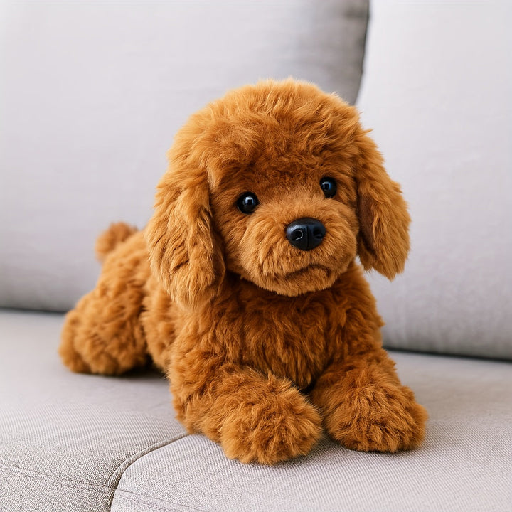 Blød plysdyr hund til børn, en krammevenlig teddyhvalp, perfekt som legetøj og tryghed.