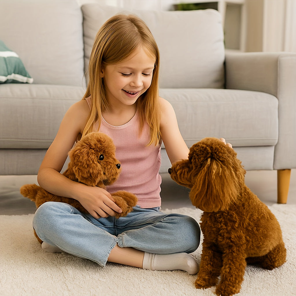 Sød plysdyr hund, en blød bamse til leg og kram for børn, ideel som gaveidé.