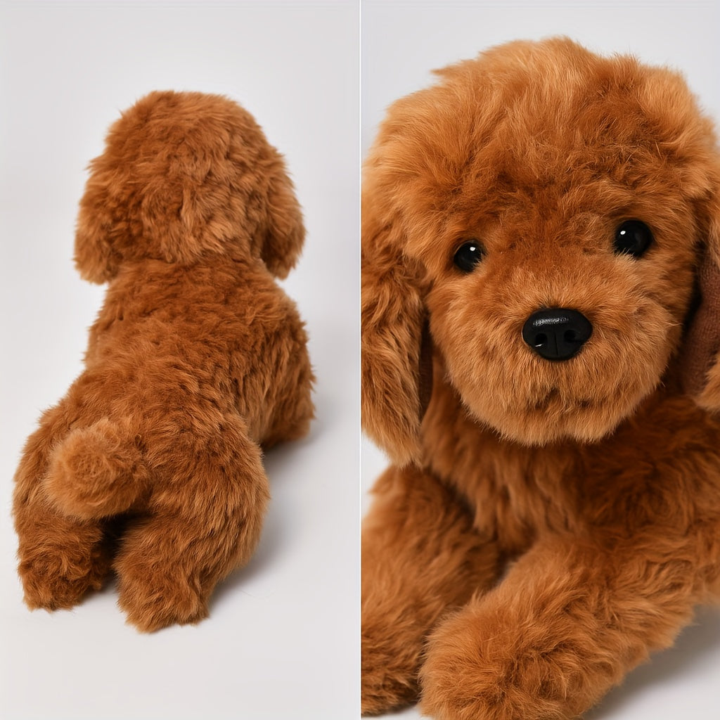 Blød plysdyr hund, en krammevenlig bamse, ideel som legetøj og tryghed for småbørn.