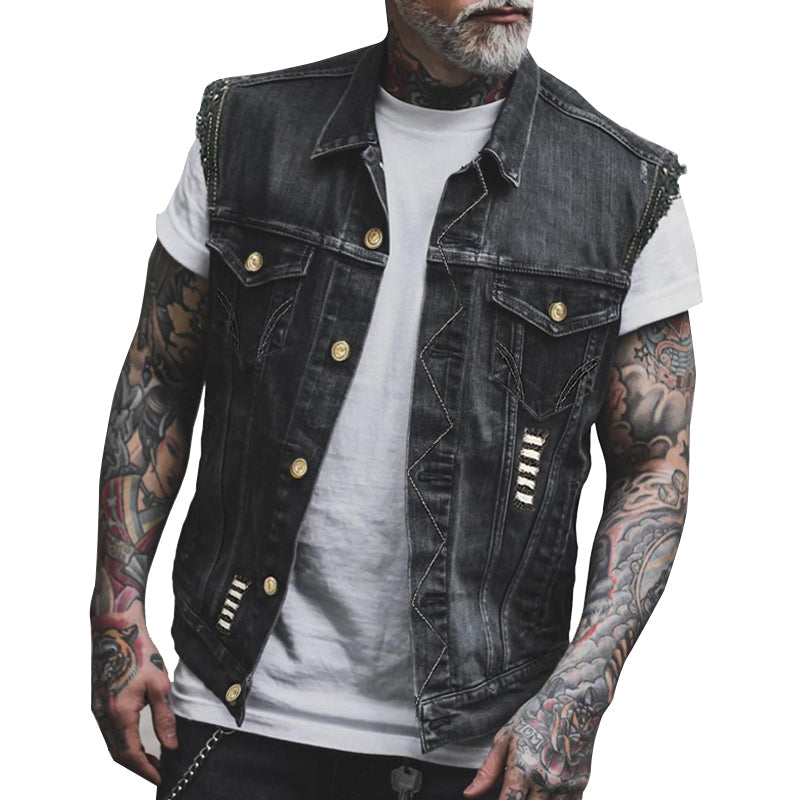 Blå denimvest til mænd i klassisk stil, perfekt til alsidig hverdagsmode og afslappet look.