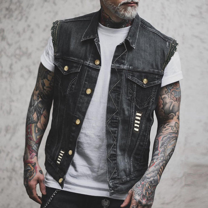 Hellblå vintage denimvest til mænd. Afslappet stil for moderne komfort og klassisk herremode.