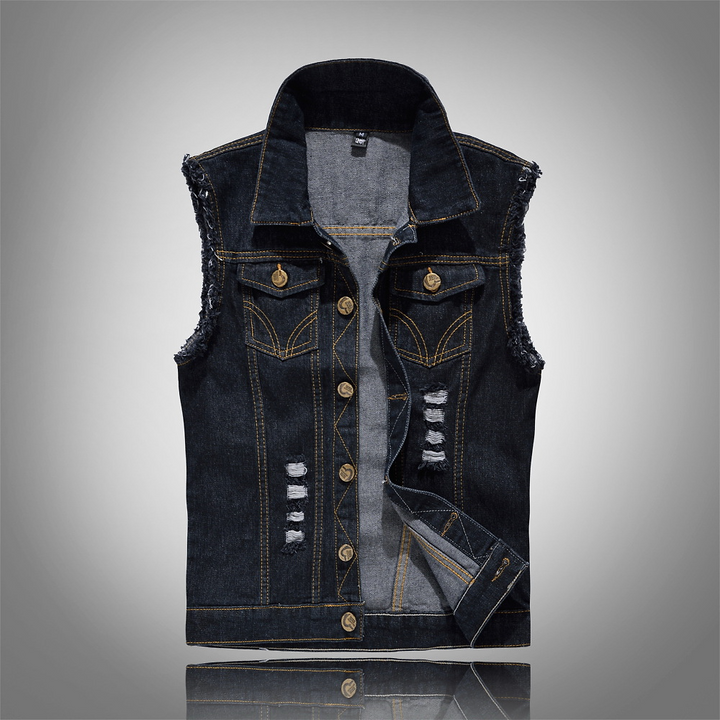 Moderne herre denimvest i alsidigt design, velegnet til både afslappet fritid og smart lag-på-lag tøj.
