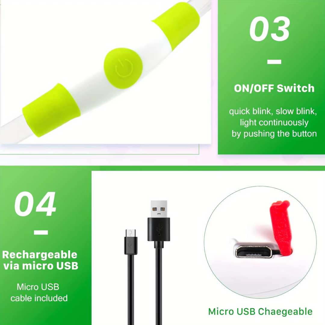 Halsbånd til hunde med LED-lys, blåt, genopladeligt via USB, for sikre natlige gåture, justerbart og vejrbestandigt.