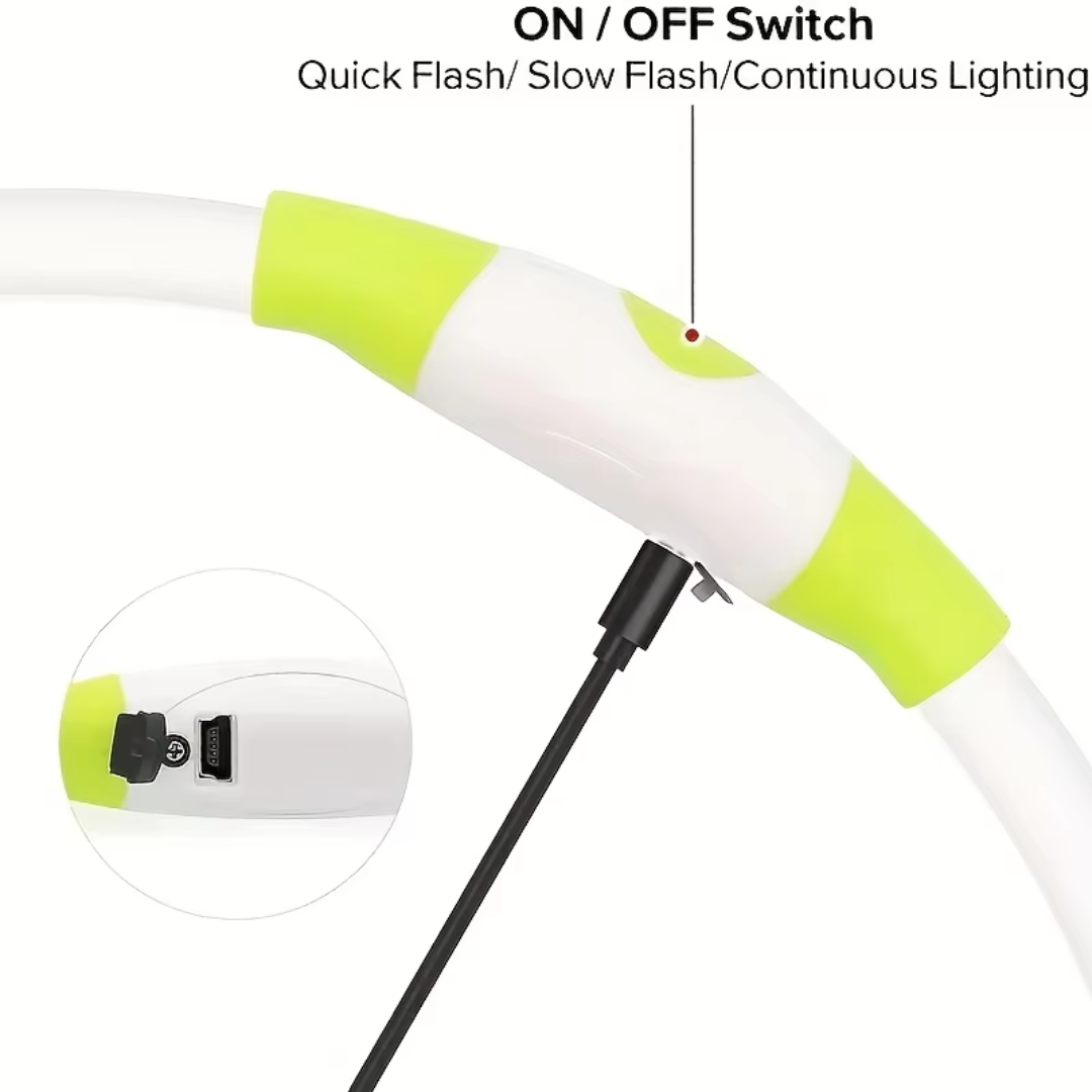 Halsbånd til hunde med LED-lys, blåt, genopladeligt via USB, for sikre natlige gåture, justerbart og vejrbestandigt.