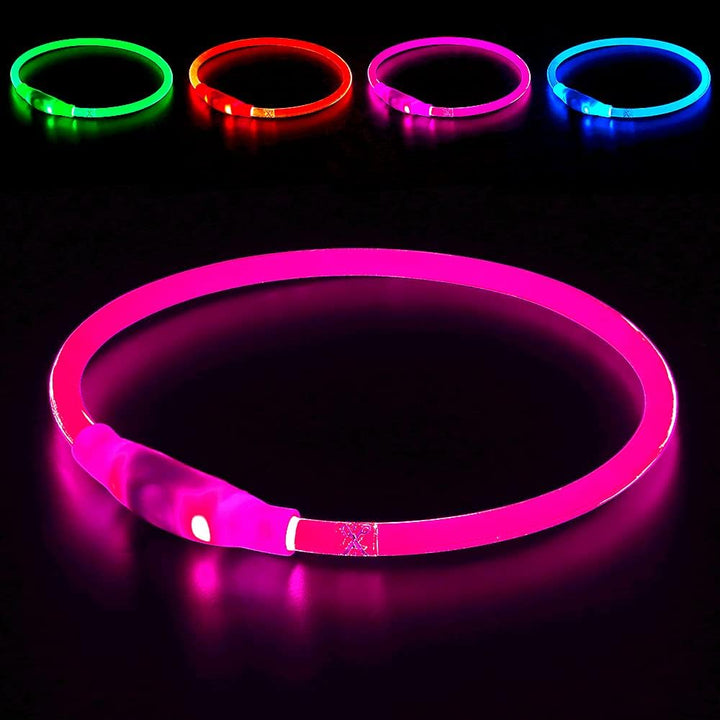 Halsbånd til hunde med LED-lys, blåt, genopladeligt via USB, for sikre natlige gåture, justerbart og vejrbestandigt.