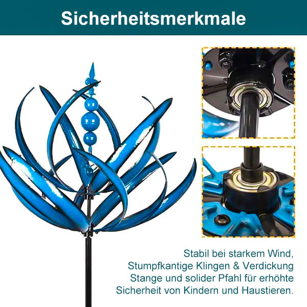 Blåt metalvindspil med robust design til haven, elegant dekoration til udendørs områder.
