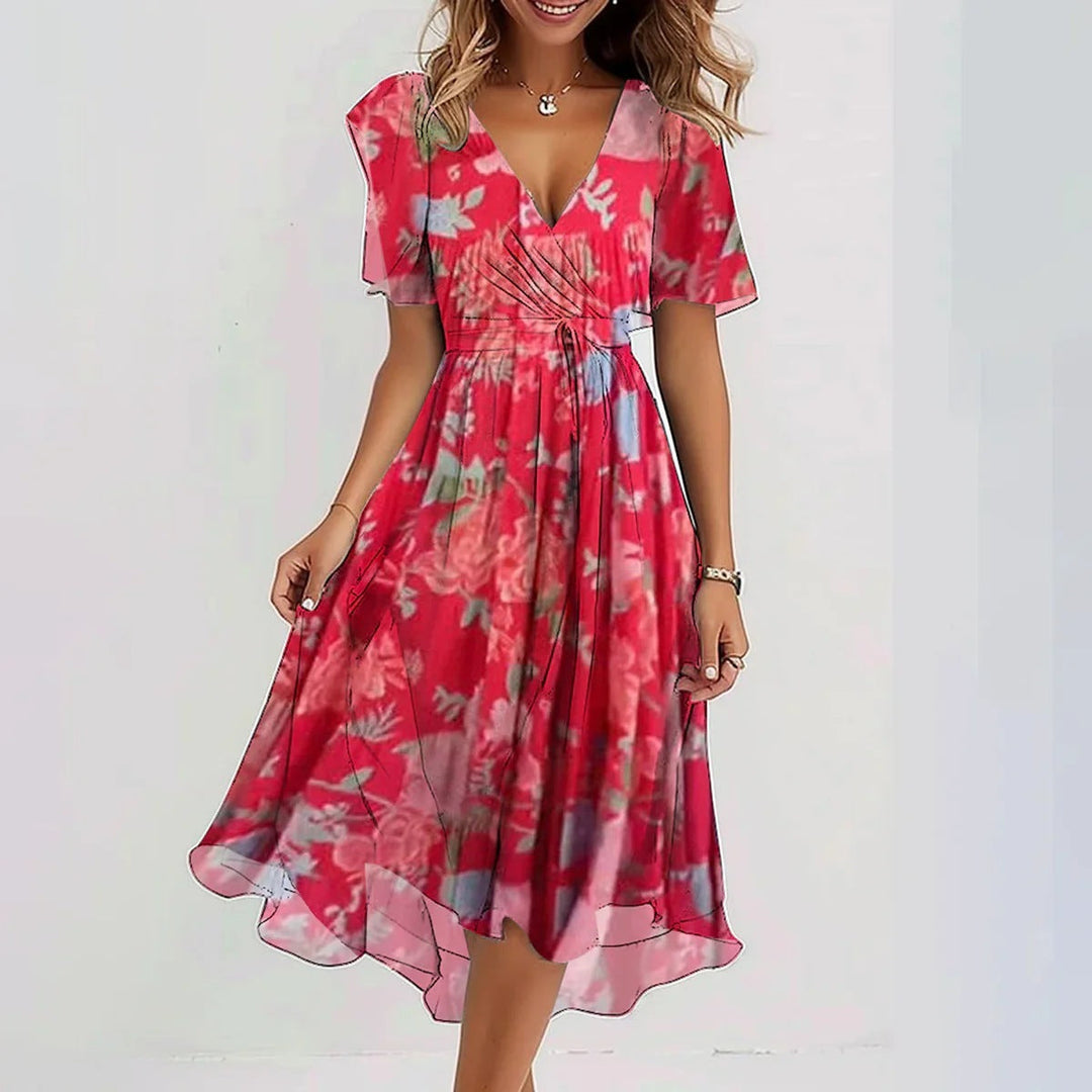 Stilfuld ærmeløs midikjole til damer, med elegant blomsterprint og et let, flydende look.