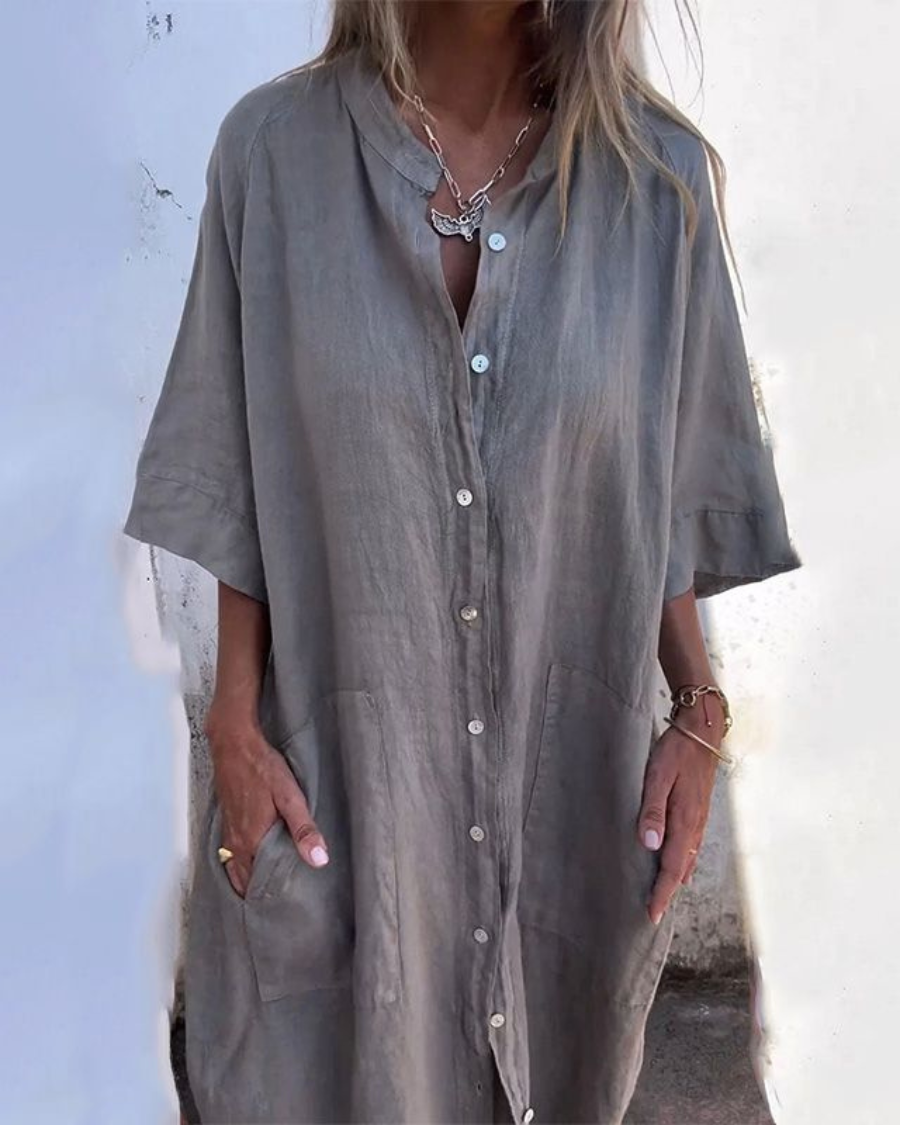 Boho skjortekjole til kvinder. Elegant, afslappet sommerkjole, perfekt til dagligdag og rejser.