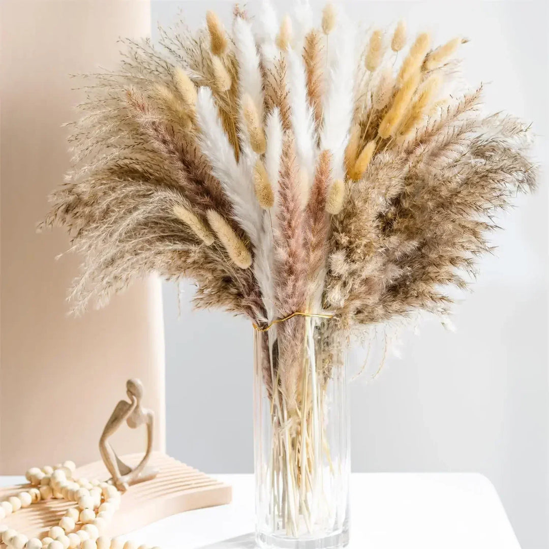 Boho tørret blomsterbuket med 105 stykker, perfekt til hyggelig hjemmeindretning.