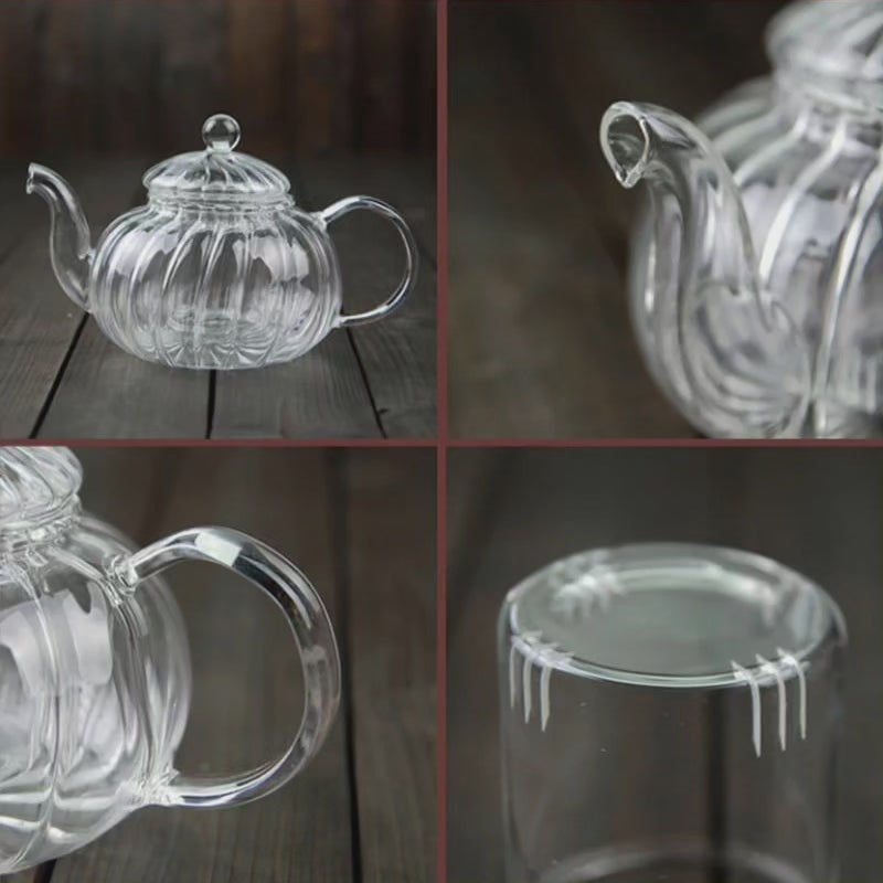 Borosilikatglas tekande 800ml med stribet design og rustfrit stål-infuser til te- og kaffeentusiaster. Ideel til køkkenet.