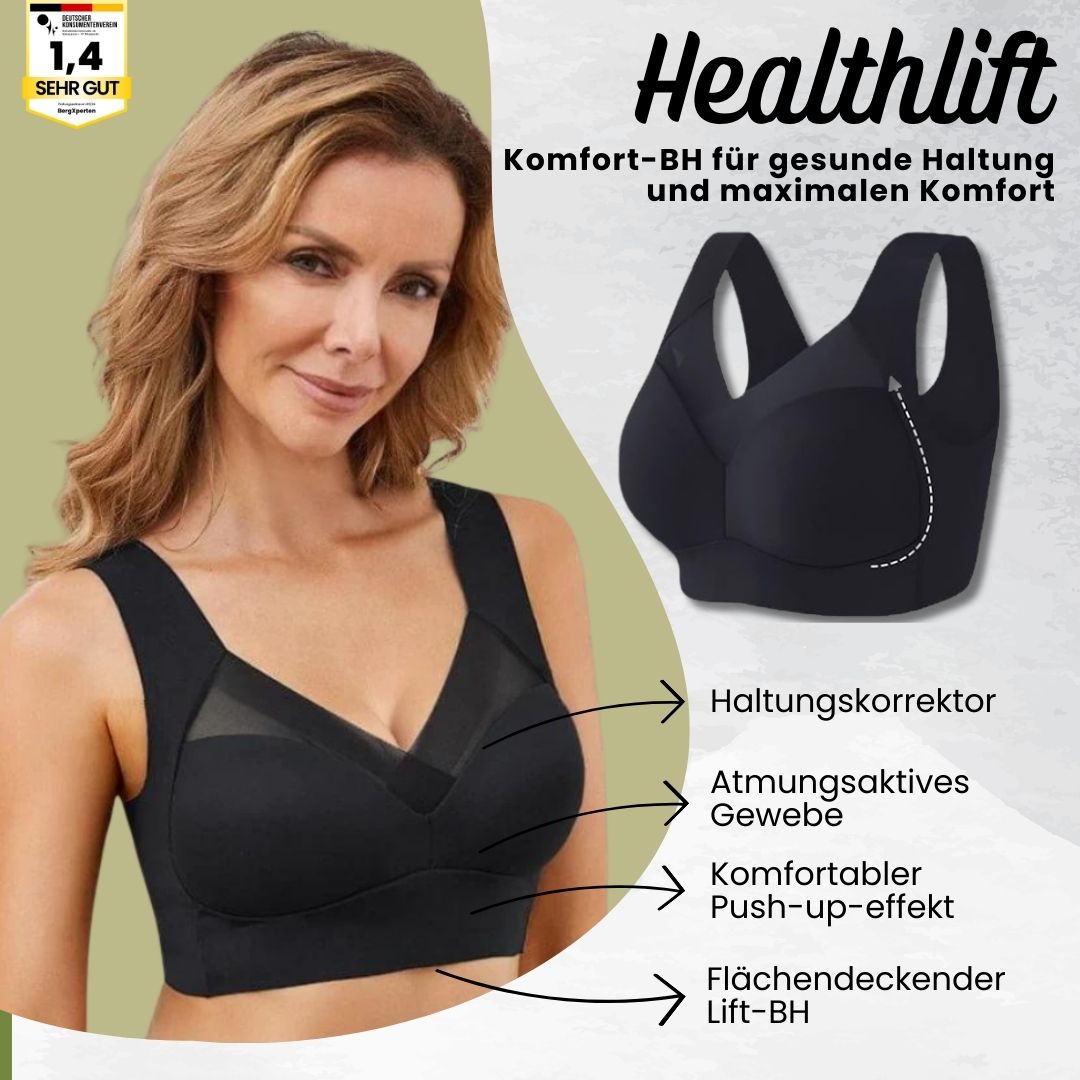 Bøjleløs komfort-BH i beige, ergonomisk design, holdningskorrektion, åndbar og sømløs for optimal støtte.