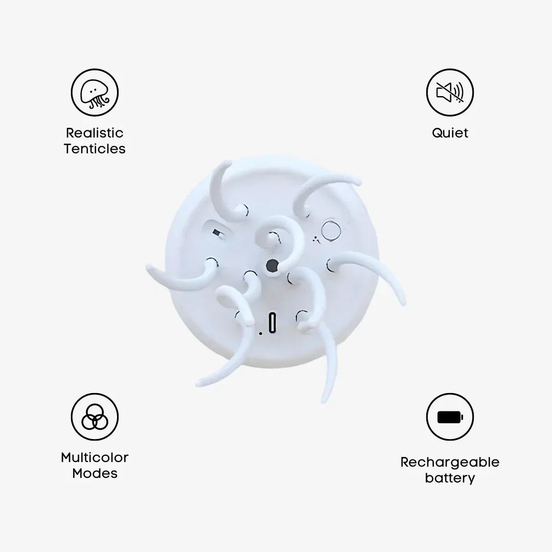 Farverig LED vandmandslampe med naturtro bevægelser, alsidige farver, ideel til dekoration og stressreduktion i stuen.